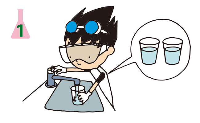 実験方法1: 2つのコップに，水を7割くらい入れる